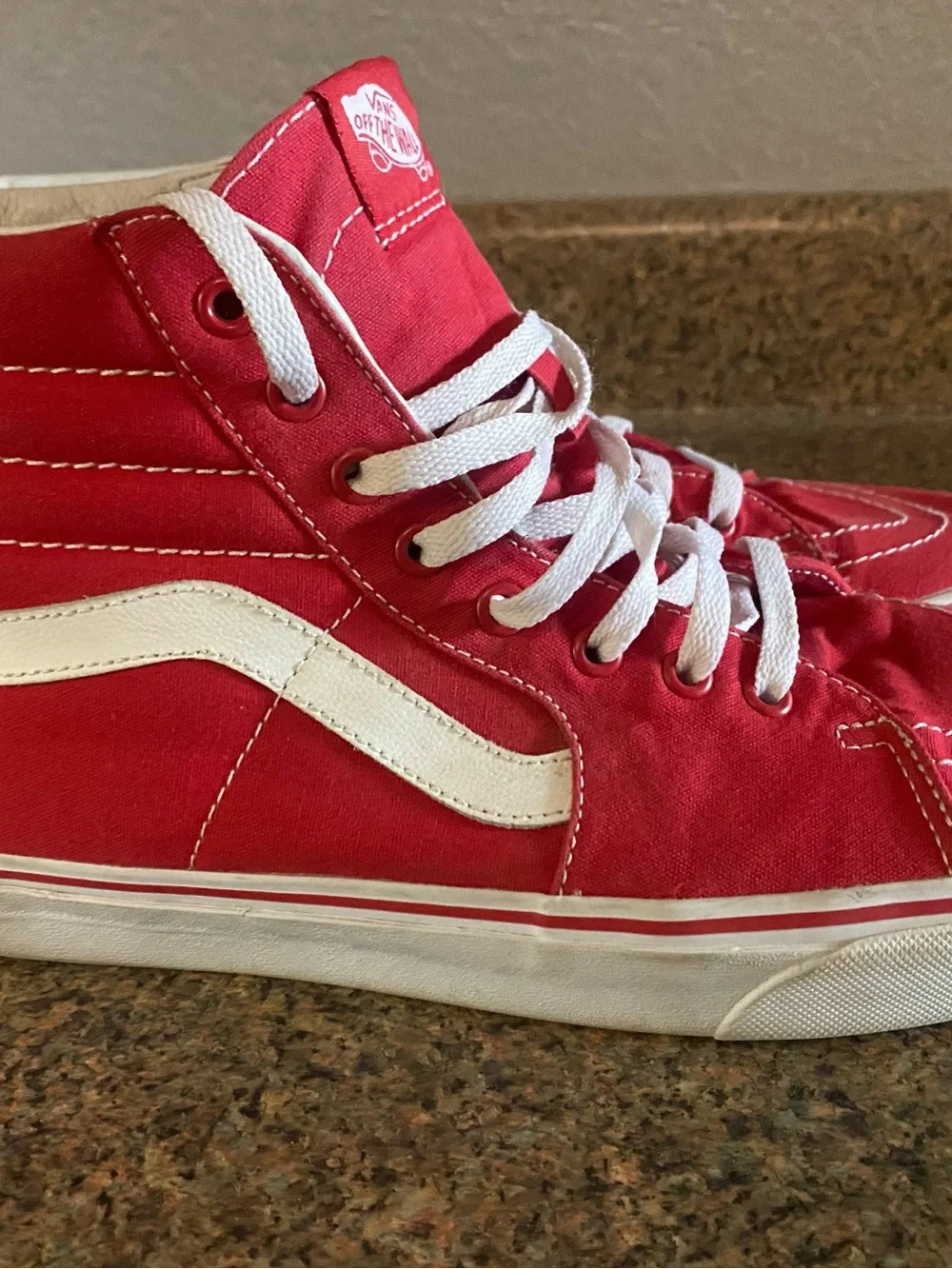 Vans Red High-Top Canvas Sneakers with White Laces